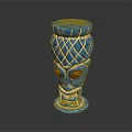 Blue Decorative Ornament Combination With Mesh Pattern Gold Trim And Red Eyes Figurine