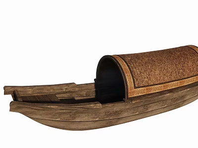 Traditional Wooden Boat Featuring Woven Canopy Textured Hull And Classic Design 3d model
