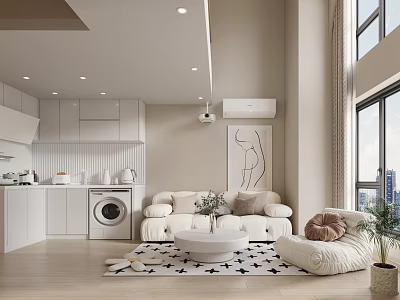 Modern Apartment Interior With Open Layout Cozy Sofa And Large Windows 3d model