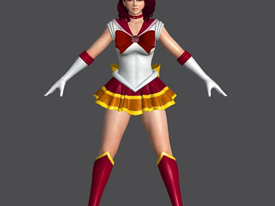 Game Movie Female Character In Red Bow Costume With Yellow Skirt White Gloves And Boots 3d model