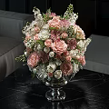 Elegant Decorative Ornament Set with Silver Metal Vase and Pink White Floral Arrangement