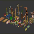 Modern Copper Metal Decorative Ornaments Featuring Tree Shaped Structures Platforms and Small Objects 3d model