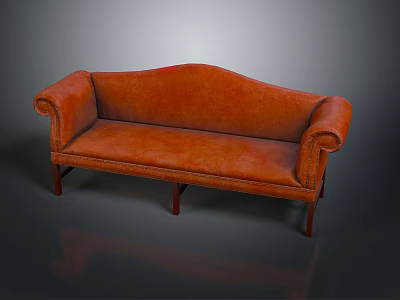 Orange Leather Sofa With Rolled Arms And Wooden Legs Classic Design 3d model