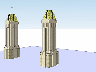Outdoor Lamps With Stone Pillar Design And Golden Top For Garden Exterior 3d model