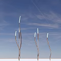 Modern Outdoor Lights with Curved Poles and White Glow in Starry Night Scene