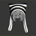 Knitted Black And White Striped Winter Hat With Ear Flaps Warm Design 3d model