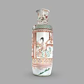 Traditional Chinese Ceramic Vase With Painted Female Figures On White Base And Colorful Patterns