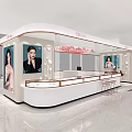 Modern Elegant Jewelry Store With Curved Transparent Display Walls White Floral Patterns And Display Counters