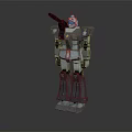 Detailed Mech Robot Model With Blue Head Arm Weapon Gray Purple Standing Pose