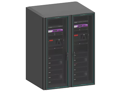 Industrial Equipment Black Cabinet With Double Glass Doors And Internal Electronic Devices 3d model