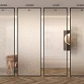 Modern Interior Glass Partition With Textured Design And Black Frame 3d model