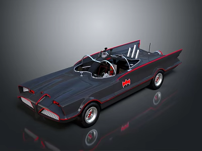 Vintage Convertible Car With Gray Body Red Accents Streamlined Design And Tail Fin 3d model