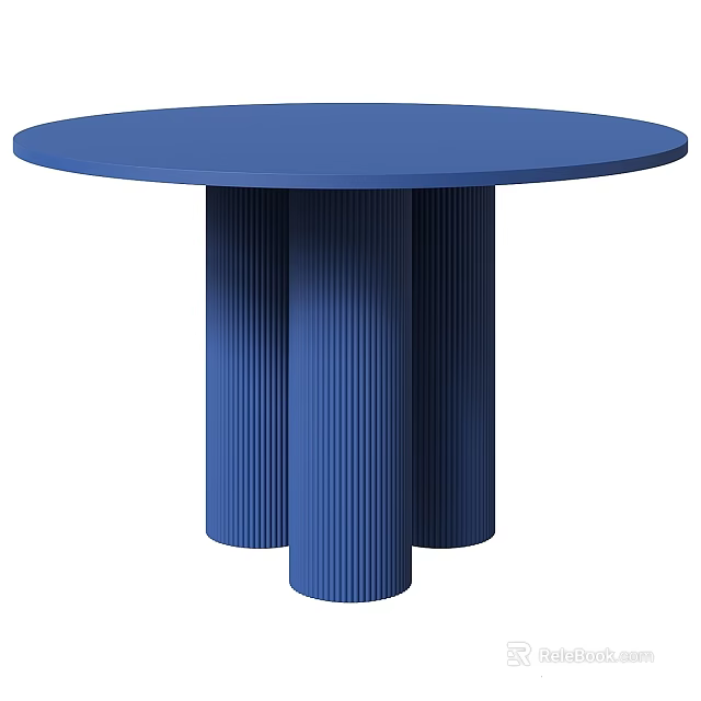 Modern Blue Round Dining Table With Three Fluted Pillar Legs Design 3d model