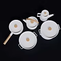 White Cookware Set with Wooden Handles and Knobs in Various Sizes