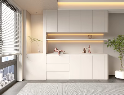 Elegant Modern Luxury Kitchen Interior With White Cabinets Marble Counter And Gold Accents 3d model