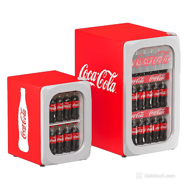 Red Coca-Cola Mini Fridges With Logo Design Filled With Bottles 3d model