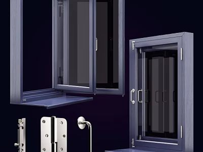 Modern Casement Windows with Metal Frame Structure and Hardware Components 3d model
