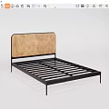 Modern Sleek Double Bed With Brown Leather Headboard And Metal Frame