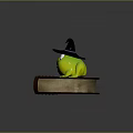 Cute Green Reptile Wearing Wizard Hat Sitting On Old Book With Smiling Face