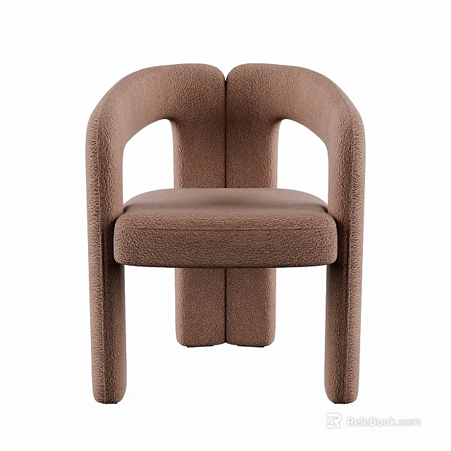 Modern Brown Single Sofa With Curved Arms Plush Fabric And Unique Back Design 3d model