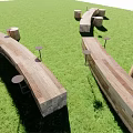 Outdoor Natural Wooden Public Chairs with Log Stumps Placed on Green Grass