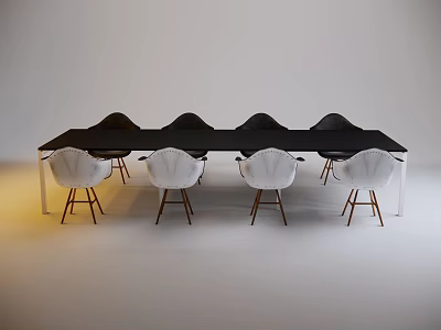 Modern Black Conference Table With White Chairs For Office Meeting Space 3d model