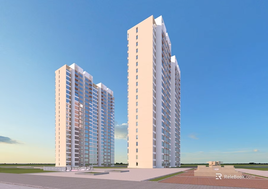 Modern Tall Residential Buildings With White Exterior Large Windows And Open Space 3d model 