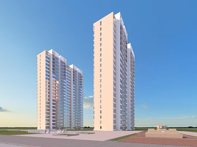 Modern Tall Residential Buildings With White Exterior Large Windows And Open Space 3d model