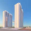 Modern Tall Residential Buildings With White Exterior Large Windows And Open Space