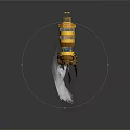 Yellow Double Decker Bus With Rocket Thrusters Floating In Air Emitting Smoke