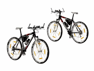 Two Black Giant Mountain Bicycles With Yellow Accents On Tires And White Seats 3d model