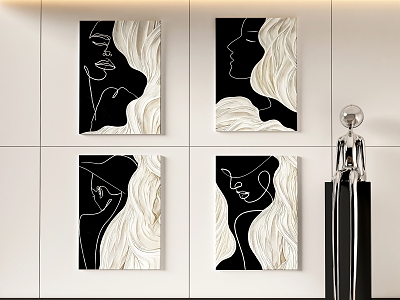 Texture Decorative Painting Art Painting Black and White Painting Art Device Decorative Painting 3d model