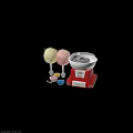 Red Cotton Candy Machine Making Yellow And Pink Fluffy Cotton Candy Treats