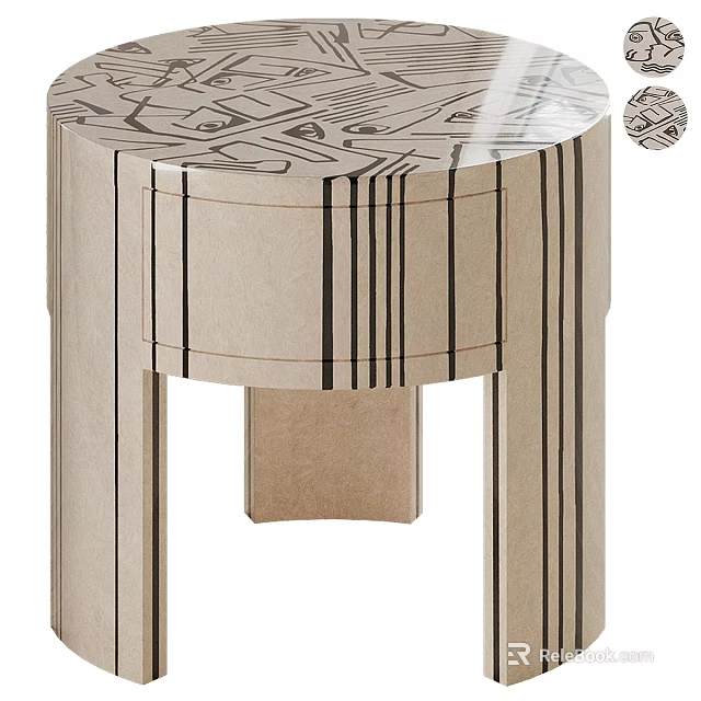 Modern Artistic Wooden Sidetable With Intricate Carved Patterns And Decorative Lines 3d model 