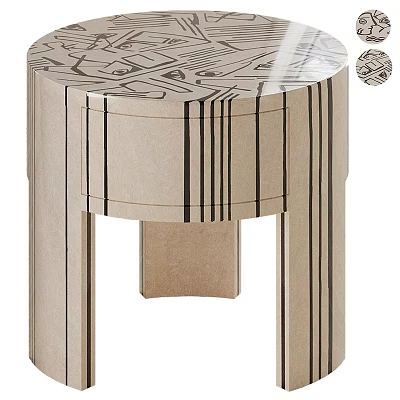 Modern Artistic Wooden Sidetable With Intricate Carved Patterns And Decorative Lines 3d model