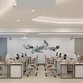 Modern Open Office Interior With Multiple Workstations Computers Desks Chairs And Minimalist Wall Decorations 3d model
