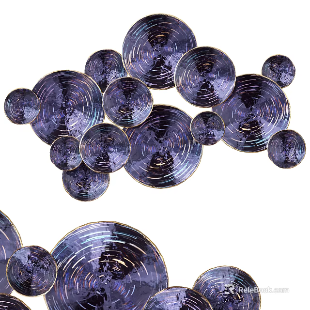 Purple Circular Shiny Wall Decor With Various Sizes Gold Edge Lines And Irregular Arrangement 3d model 