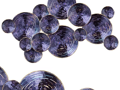 Purple Circular Shiny Wall Decor With Various Sizes Gold Edge Lines And Irregular Arrangement 3d model