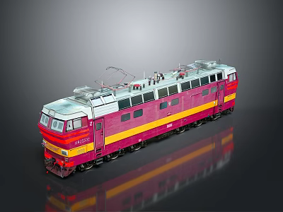 Vibrant Red Yellow Striped Train Model with White Top and Detailed Windows 3d model