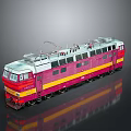 Vibrant Red Yellow Striped Train Model with White Top and Detailed Windows