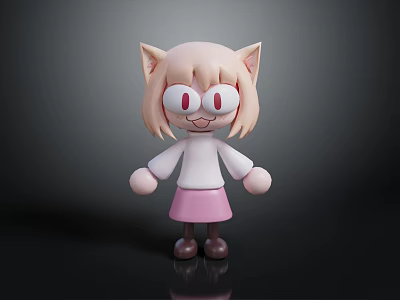 Cute Cartoon Character With Cat Ears Blonde Hair White Top And Pink Skirt 3d model