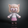 Cute Cartoon Character With Cat Ears Blonde Hair White Top And Pink Skirt