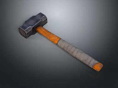 Durable Steel Head Hammer With Orange Wooden Handle And Wrapped Grip Design 3d model