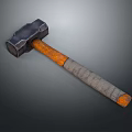 Durable Steel Head Hammer With Orange Wooden Handle And Wrapped Grip Design