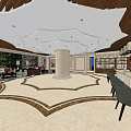Elegant Hotel Lobby Interior With Wooden Ceiling Marble Floor And Reception Desk
