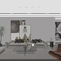 Modern Living Dining Room Interior With Beige Sofa Coffee Table TV Wall And Potted Plant