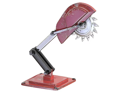 Desktop Industrial Equipment With Red Casing Metal Stand And Circular Cutting Blade 3d model