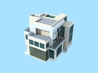 Modern Detached Villa Exterior With Multi storey Structure Balcony And Large Windows 3d model