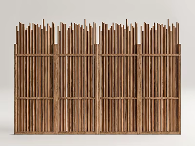 Wooden Fence With Vertical Slats And Panel Design For Outdoor Decoration 3d model