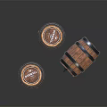 Vintage Wooden Barrel Decorative Ornaments Set With Metal Hoops And Whiskey Labels